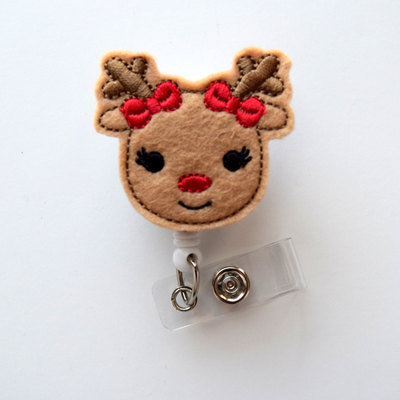 Rosie the reindeer - retractable id felt badge holder - holiday badge reel - nurses badge holder - nurse badge - teacher badge