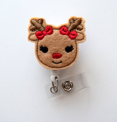Rosie the reindeer - retractable id felt badge holder - holiday badge reel - nurses badge holder - nurse badge - teacher badge