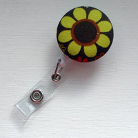 Brown and Green Daisy Flower - Name Badge Holder - Cute Badge Reels - Flower Badge Clip - RN badge - Unique Retractable ID Badge Holder - Thumbnail 2