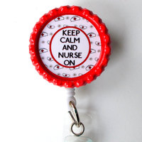Keep Calm and Nurse On Nurse Cap Red and White - Nursing Badge Holder - RN Name Badge - Nurses Badge - Cute ID Badge Reel - Nurse Gift - Thumbnail 2