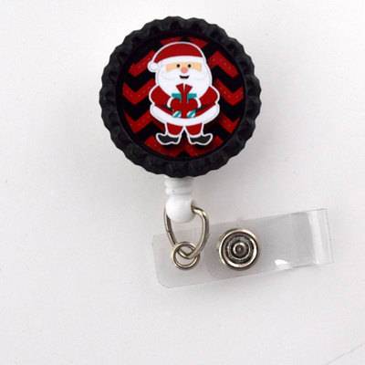 Chevron santa  - nursing badge holder - or nurse badge reel  - rn gift - nurses badge - teacher badge reel - christmas badge