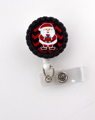 Chevron santa  - nursing badge holder - or nurse badge reel  - rn gift - nurses badge - teacher badge reel - christmas badge