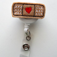 Bandaid Red Heart - Retractable ID Badge Reel - MD Badge Holder - Cute Badge Reel - Nurse Badge Holder - Nursing Badge Clip - Felt Badge - Thumbnail 2