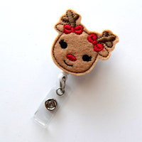 Rosie the Reindeer - Retractable ID Felt Badge Holder - Holiday Badge Reel - Nurses Badge Holder - Nurse Badge - Teacher Badge - Thumbnail 1