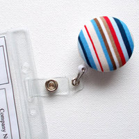 Multi Striped - ID Badge Holder - Mens Badge Reel - Name Badge Holder - Teacher Badge Clip - Nursing Badges - Thumbnail 2