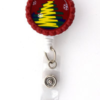 Gold Christmas Tree  - Nursing Badge Holder - ER Nurse Badge Reel  - RN Gift - Nurses Badge - Teacher Badge Reel - Christmas Badge - Thumbnail 1