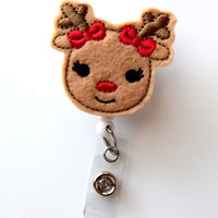 Rosie the Reindeer - Retractable ID Felt Badge Holder - Holiday Badge Reel - Nurses Badge Holder - Nurse Badge - Teacher Badge - Thumbnail 2