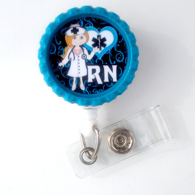 Rn girl blue - lanyard badge - nursing badge clip - rn badge holder - nurse badge reel - hospital badge holder - medical badge - id clip