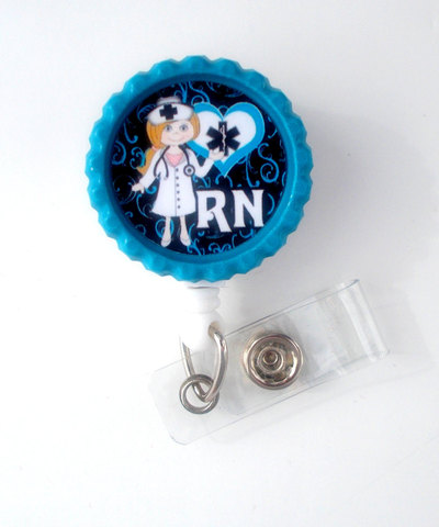 Rn girl blue - lanyard badge - nursing badge clip - rn badge holder - nurse badge reel - hospital badge holder - medical badge - id clip
