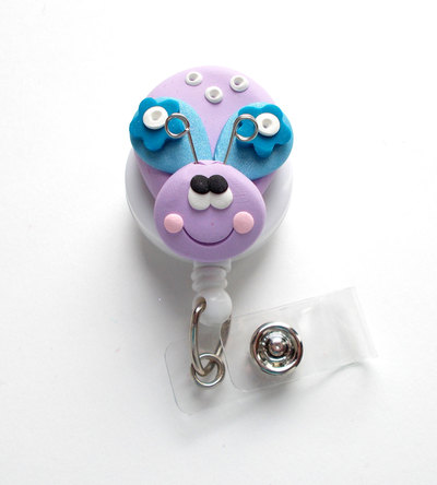 Doodle bug - name badge holder - nurse id badge clip - teacher badge holder - hospital badge - designer badge - preschool badge reel