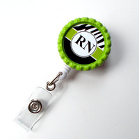 RN Badge Holder Green - ID Badge Reel - Name Tag Badge - Nursing Badge - Nurse Badge Clip - Cute ID Badge Reel - Thumbnail 1