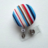Multi Striped - ID Badge Holder - Mens Badge Reel - Name Badge Holder - Teacher Badge Clip - Nursing Badges - Thumbnail 3