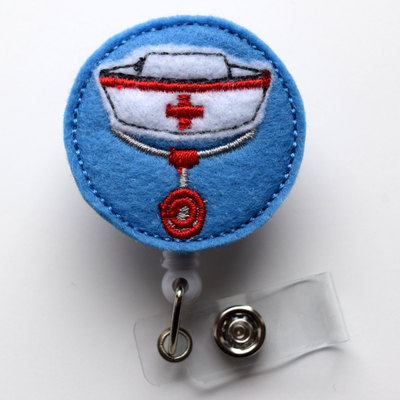 Nurse hat stethoscope blue - retractable id badge reel - pediatric badge reel - nurse badge holder - nursing badge clip - rn badge - gift