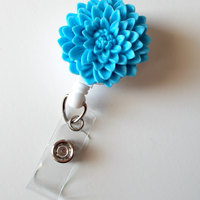 Cornflower Blossom  - Name Badge Holder - Retractable ID Badge Reel  - Nurse ID Badge Clip - Flower Badge Holder - RN Badge - Gift - Thumbnail 1