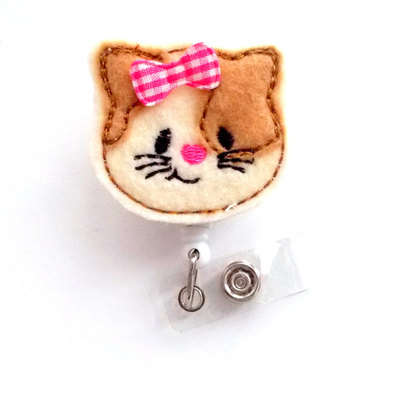 Cora the cat - retractable id badge reel - name badge holder - cna badge reel - nurse badge holder - nursing badge clip - teacher badge