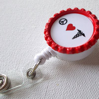 Peace Love Medicine - ID Badge Holder - Badge Reel - Name Tag Badge, Nurse ID Badge Clip, handmade by JeJeweled - Thumbnail 4