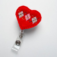 Argyle Heart - Name Badge Holder - Cute Badge Reels - Valentine Badge - CCU Badge Clip  - Nursing Badge - Teacher Badge - Cardiac Nurse ID - Thumbnail 2