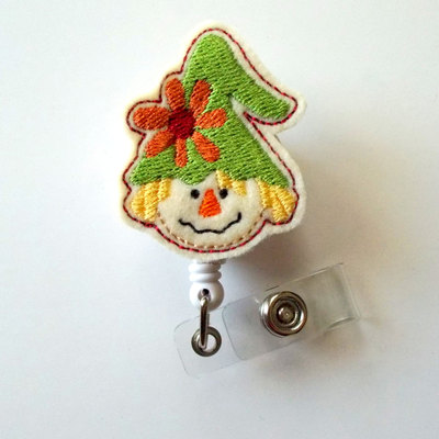 Scarecrow - retractable badge reel - name badge holder - cute badge reel - nurse badge holder - nursing badge clip - felt badge