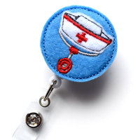 Nurse Hat Stethoscope Blue - Retractable ID Badge Reel - Pediatric Badge Reel - Nurse Badge Holder - Nursing Badge Clip - RN Badge - Gift - Thumbnail 2