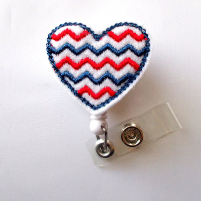 American flag chevron heart - cute badge holder - nurses badge reel - felt badge holder - nursing badge holder - cardiac badge reel