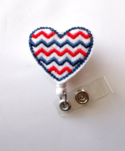 American flag chevron heart - cute badge holder - nurses badge reel - felt badge holder - nursing badge holder - cardiac badge reel
