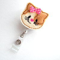 Cora the Cat - Retractable ID Badge Reel - Name Badge Holder - CNA Badge Reel - Nurse Badge Holder - Nursing Badge Clip - Teacher Badge - Thumbnail 1