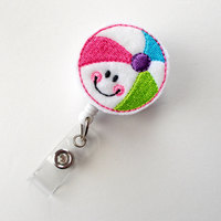 Smiling Beach Ball - Badge Reel - Medical Badge Holder - RN Badge Reel - Teacher Badge Holder - Nursing Badge Clip - Sea Pass Badge - Thumbnail 1