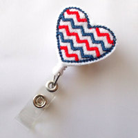 American Flag Chevron Heart - Cute Badge Holder - Nurses Badge Reel - Felt Badge Holder - Nursing Badge Holder - Cardiac Badge Reel - Thumbnail 1