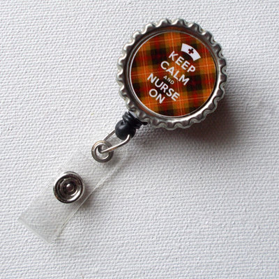 Keep calm and nurse on - brown tartan - id badge holder - badge reel - mens badge holder - nurse badge holder - nursing badge reel