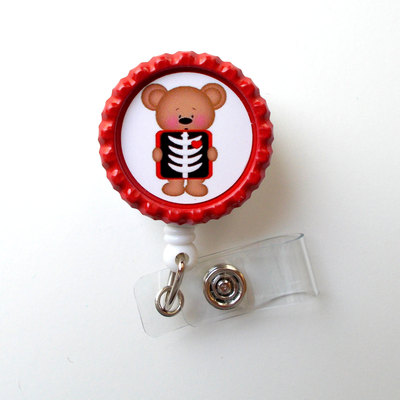 X-ray tech bear - id badge holder - id badge reel - radiologist badge reel - xray badge clip - cute badge reel - name badge holder