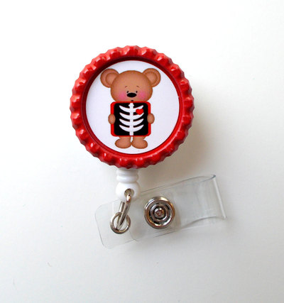 X-ray tech bear - id badge holder - id badge reel - radiologist badge reel - xray badge clip - cute badge reel - name badge holder