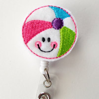 Smiling Beach Ball - Badge Reel - Medical Badge Holder - RN Badge Reel - Teacher Badge Holder - Nursing Badge Clip - Sea Pass Badge - Thumbnail 2