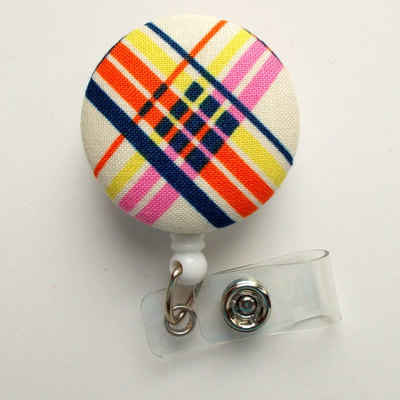 Geometric plaid - nurse badge holder - medical badge reel - retractable badge reel - teacher badge - cute badge reel - designer badge reel
