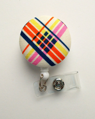 Geometric plaid - nurse badge holder - medical badge reel - retractable badge reel - teacher badge - cute badge reel - designer badge reel