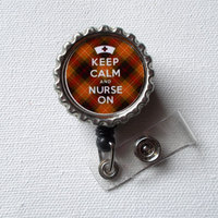 Keep Calm and Nurse On - Brown Tartan - ID Badge Holder - Badge Reel - Mens Badge Holder - Nurse Badge Holder - Nursing Badge Reel - Thumbnail 1