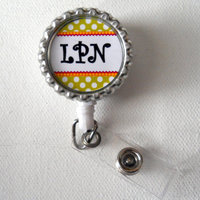 LPN Polka Dots - Bottlecap ID Badge Reel - Name Badge Holder - Lpn Badge Clip - Nurse Badge Holder - Badge Clip - Thumbnail 2