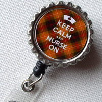 Keep Calm and Nurse On - Brown Tartan - ID Badge Holder - Badge Reel - Mens Badge Holder - Nurse Badge Holder - Nursing Badge Reel - Thumbnail 2