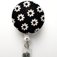Black and White Daisy - Nurse Badge Holder - Flower Badge Reel - Retractable Badge Reel - Teacher Badge - Cute Badge Reel - Hospital Badge - Thumbnail 1