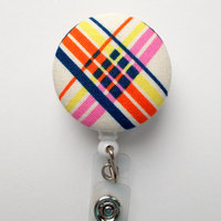Geometric Plaid - Nurse Badge Holder - Medical Badge Reel - Retractable Badge Reel - Teacher Badge - Cute Badge Reel - Designer Badge Reel - Thumbnail 1