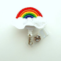 Rainbow - Retractable ID Badge Reel - Name Badge Holder - Cute Badge Reel - Nurse Badge Holder - Nursing Badge Clip - Felt Badge - Thumbnail 1