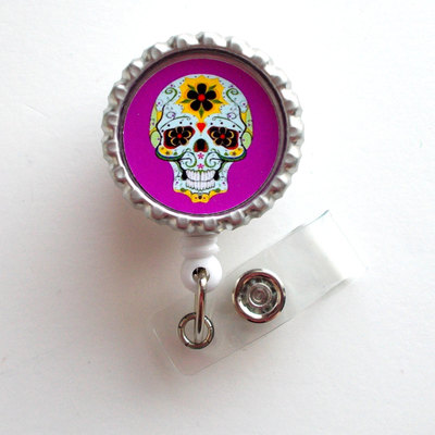 Skeleton purple - nursing badge holder - labor and delivery badge reel  - nurse name badge -teacher badge