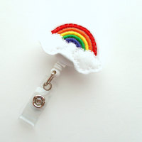 Rainbow - Retractable ID Badge Reel - Name Badge Holder - Cute Badge Reel - Nurse Badge Holder - Nursing Badge Clip - Felt Badge - Thumbnail 2