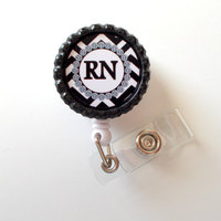 RN Badge Holder Chevron - ID Badge Reel - Name Tag Badge - Nursing Badge - Nurse Badge Clip - Cute ID Badge Reel - Thumbnail 1