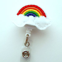Rainbow - Retractable ID Badge Reel - Name Badge Holder - Cute Badge Reel - Nurse Badge Holder - Nursing Badge Clip - Felt Badge - Thumbnail 3