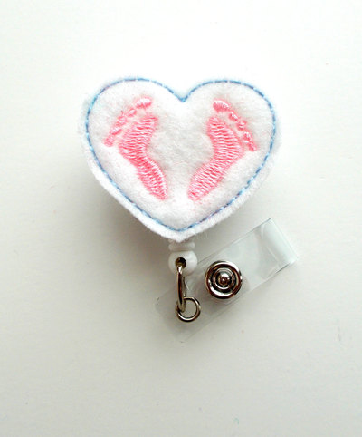 Baby feet heart - retractable id felt badge holder - nicu badge - nurses badge holder - nurse badge - teacher badge