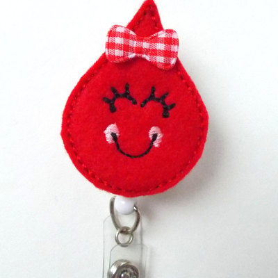 Smiling blood drop - retractable badge reel - name badge holder - cute badge reel - badge reels - lab technician badge - hospital badges
