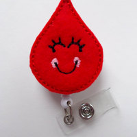 Smiling Blood Drop - Retractable Badge Reel - Name Badge Holder - Cute Badge Reel - Badge Reels - Lab Technician Badge - Hospital Badges - Thumbnail 1