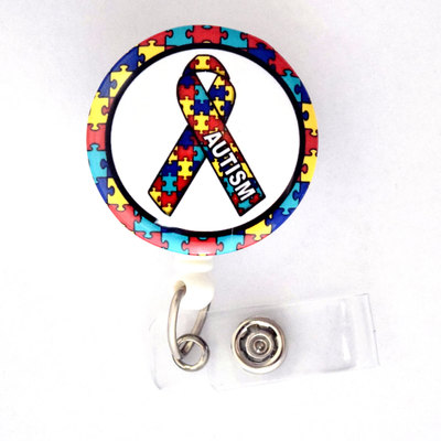 Autism awareness ribbon 1.5&quot; - id badge holder - id badge reel - autism badge reel - nursing badge - teacher badge reel - medical badge - rn