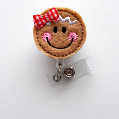 Gingerbread cutie - retractable id felt badge holder - holiday badge reel - nurses badge holder - nurse badge - teacher badge