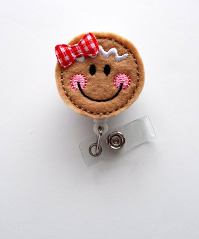 Gingerbread cutie - retractable id felt badge holder - holiday badge reel - nurses badge holder - nurse badge - teacher badge